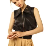 Wear Natural Women’s Cropped Leather Jacket In Dark Chocolate