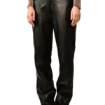 Wear Natural Women's Casual Leather Pants In Graphite Black