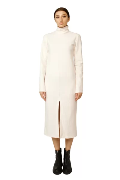 Wear Natural Women's Casual Midi Wool Dress In Pure White