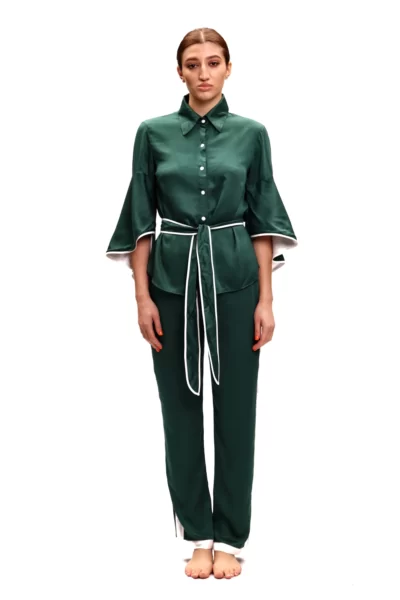 Wear Natural Women’s Cotton And Silk Night Suit In Fir Green