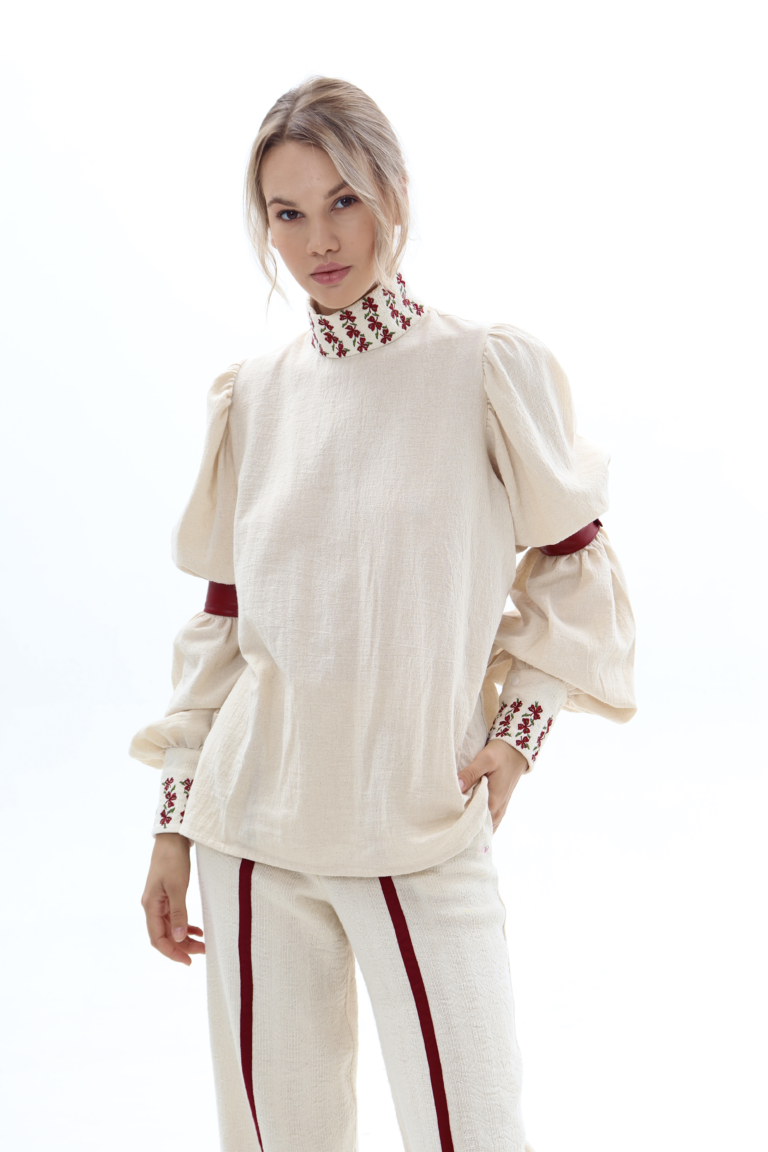 Wear Natural Women’s Cotton Shirt With “Etno” Embroidery In Beige