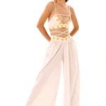 Wear Natural Women’s Festival Casual Cotton „Chamomile” High Waist Wide Pants In Pure White