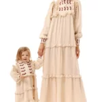 Wear Natural Little Girl’s Embroidered “Etno” Cotton Dress In Beige
