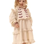 Wear Natural Little Girl’s Embroidered “Etno” Cotton Dress In Beige